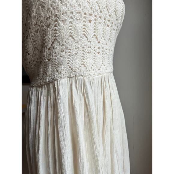 Vintage 60s Ivory Crochet Gauze Midi Dress | Cottagecore Prairie | Size L - Picture 8 of 10
